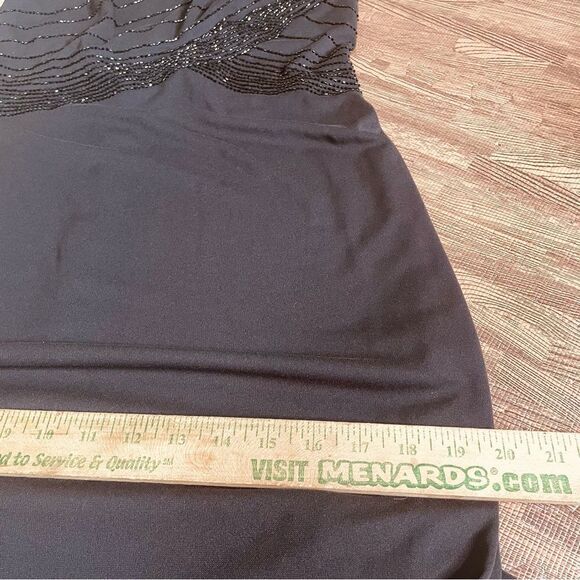 90s Vintage De Laru Black Beaded Halter Prom Gown Black Flowy Maxi Dress 7/8 - Picture 10 of 10